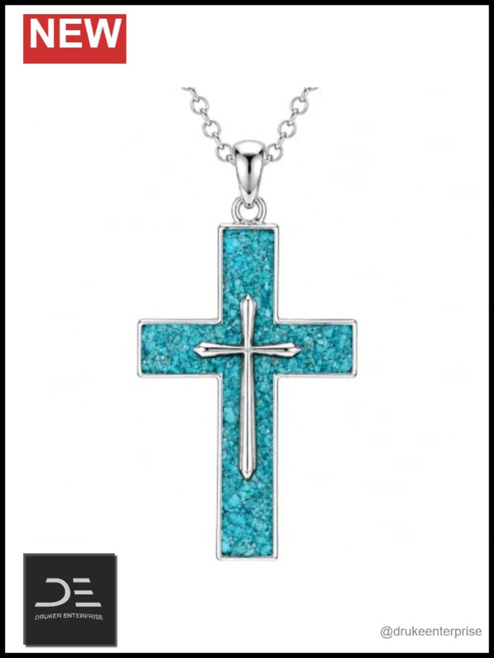 Turquoise Cross Pendant Necklace Christian Jewelry Gift